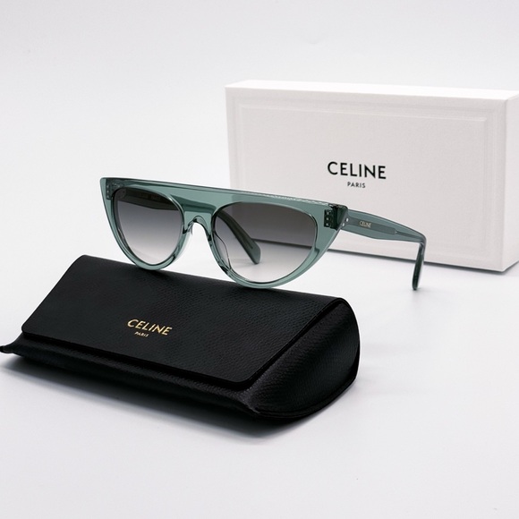 NEW CELINE CL40228I 93B CELINE GREEN GREY GRADIENT CAT EYE WOMEN SUNGLASSES - Picture 3 of 10